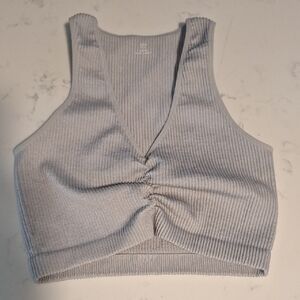 Aerie Gray Ribbed Ruched Crop Tank Top